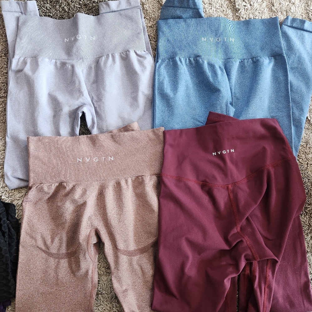NVGTN Four-Pack High-Waist Leggings in Blue, Gray, Rose, Burgundy - Picture 2 of 10